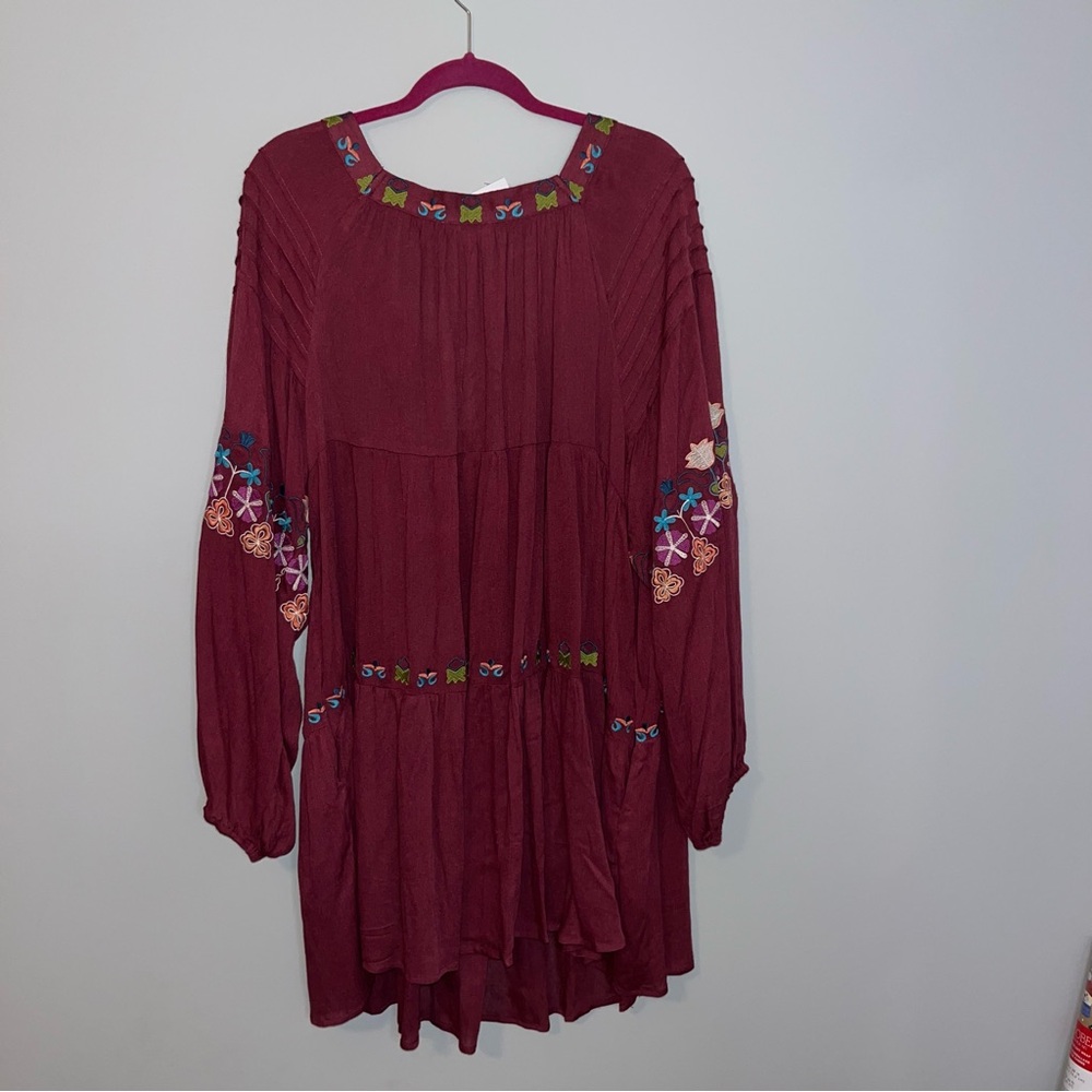 Easel Boho Burgundy Dress with Colorful Embroidery Large - Picture 8 of 8